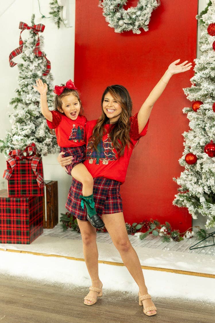 Red Festive Forest Sequin Sleeve Top