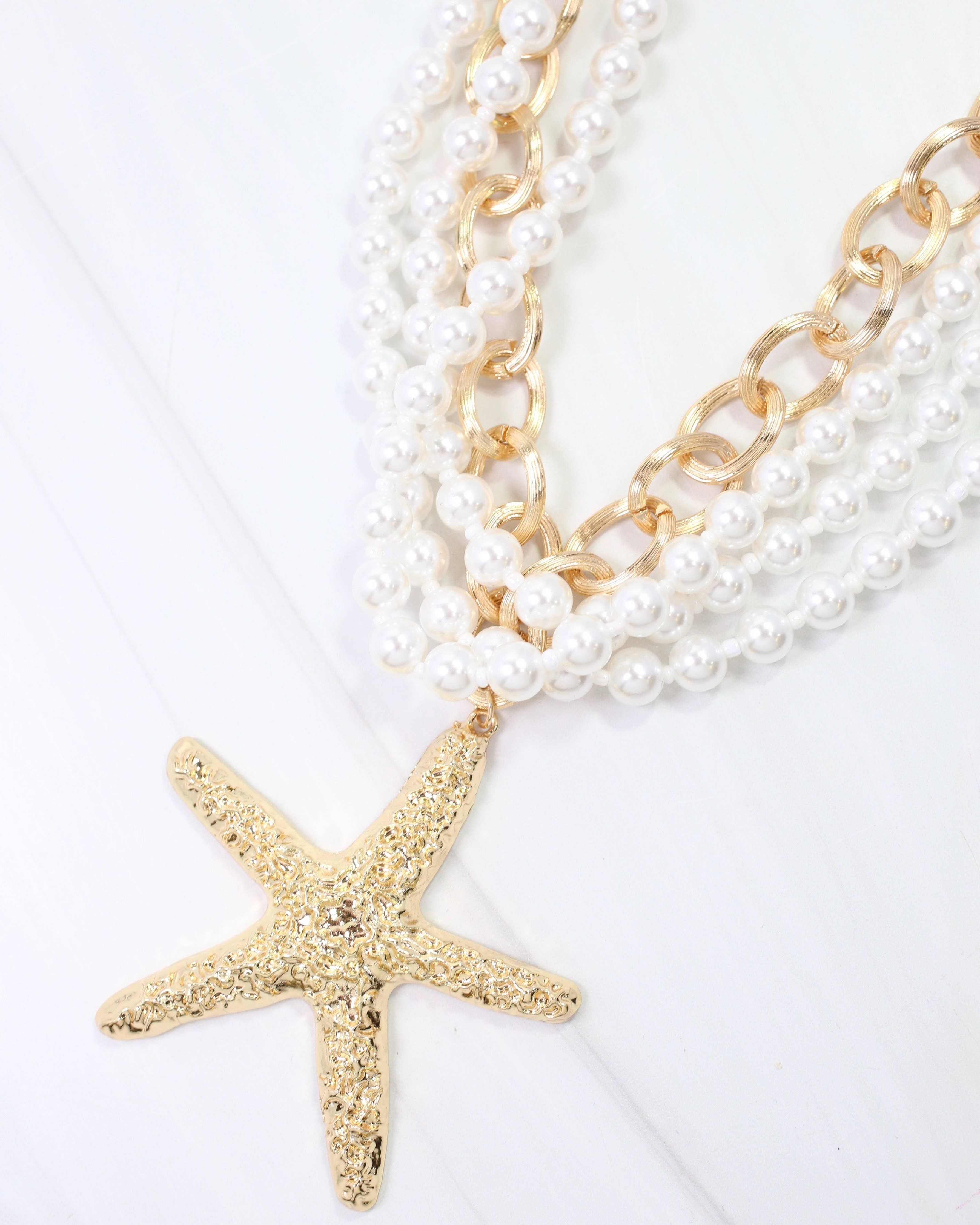 Castine Pearl Starfish Layered Necklace Gold