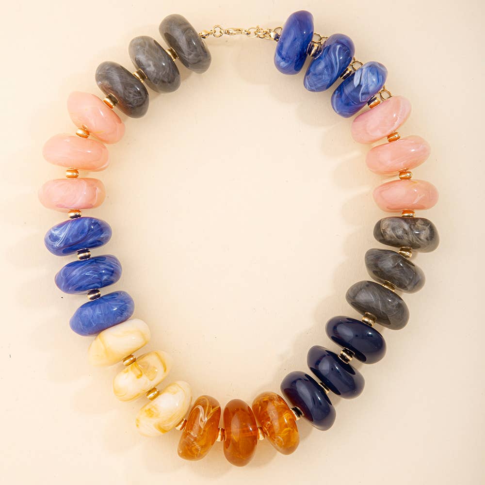 Chunky Marbled Rondelle Bead Collar Necklace