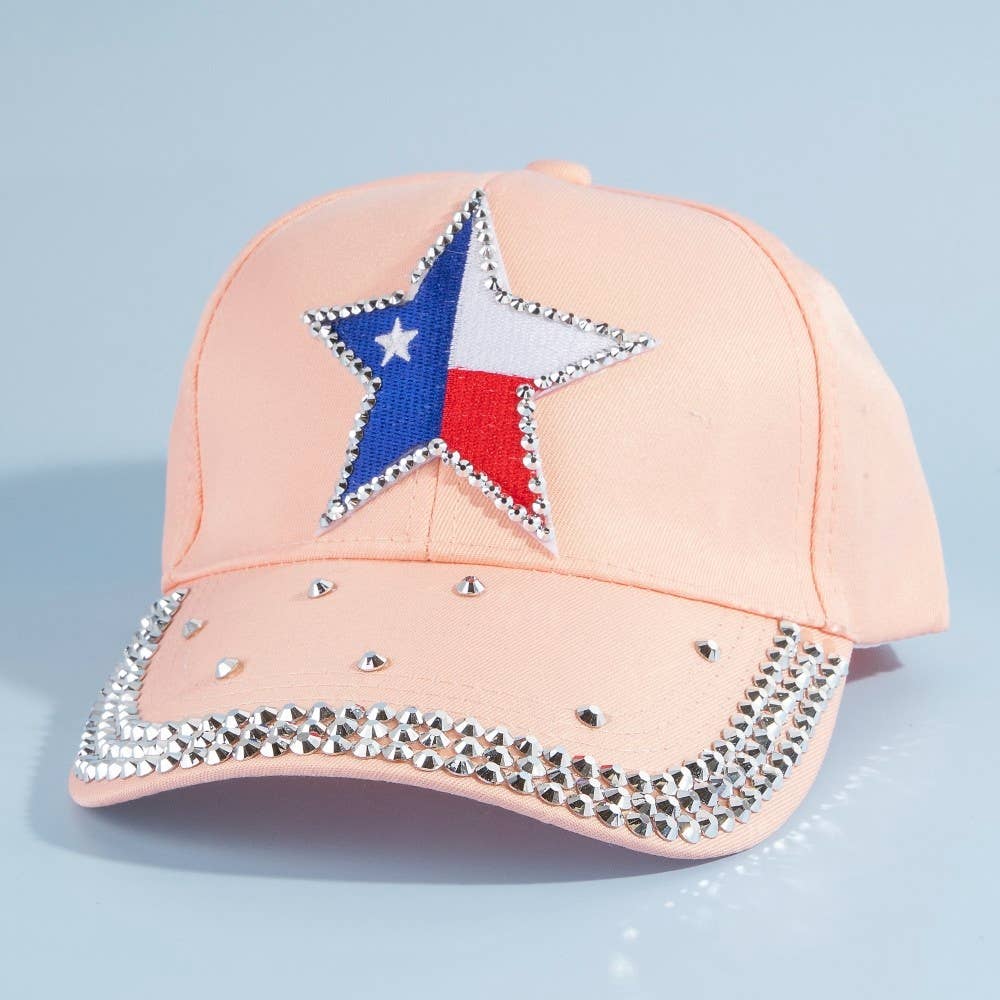 Texas Star Rhinestone Patch Baseball Cap With Crystal Brim
