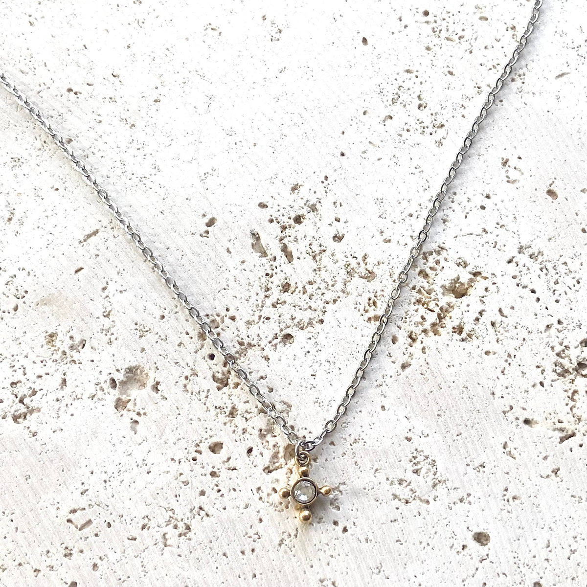 Mixed Metal Crystal Cross Necklace