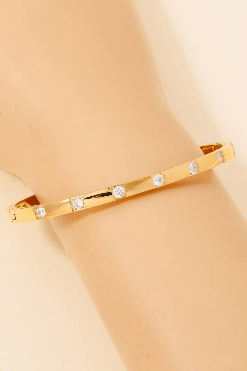 Stainless Steel Square Studded Hinge Bangle Bracelet