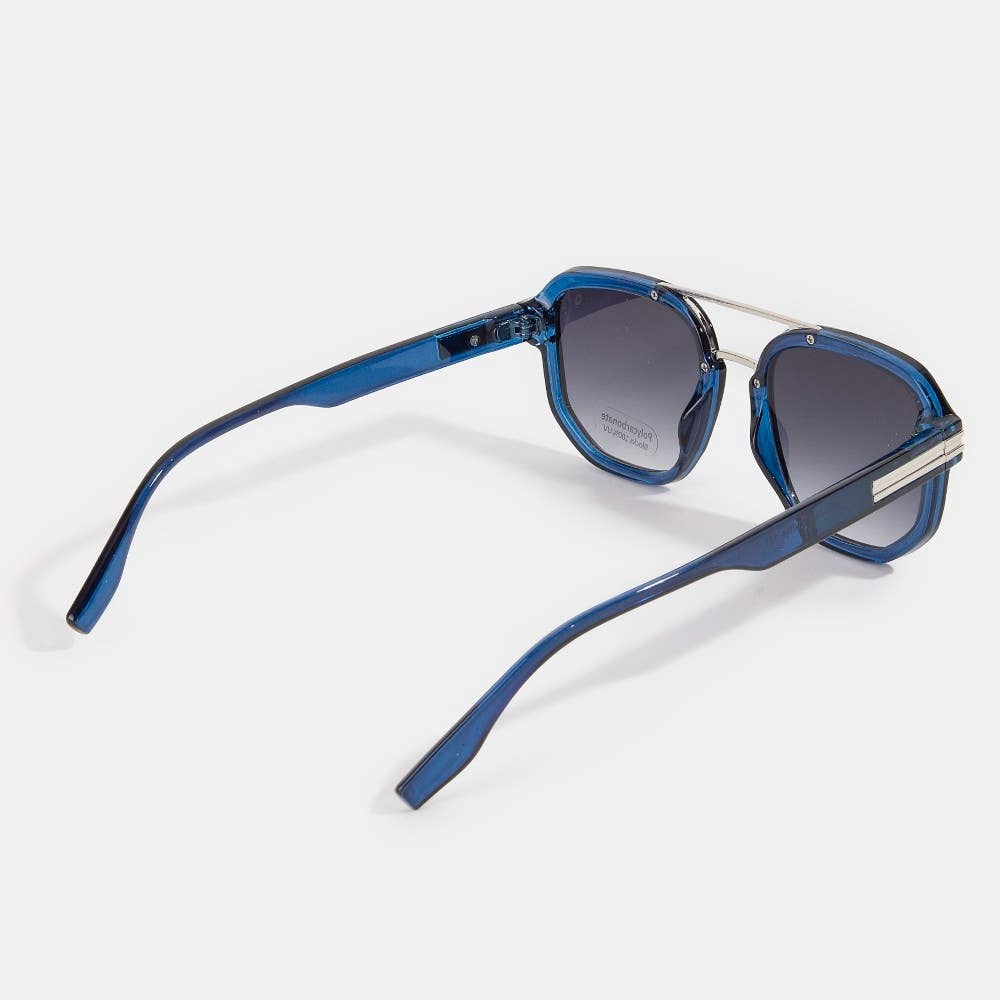 Square Double Bridge Round Metal Accent Sunglasses