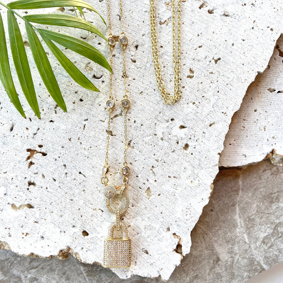 Gold Pave Lock Crystal Necklace
