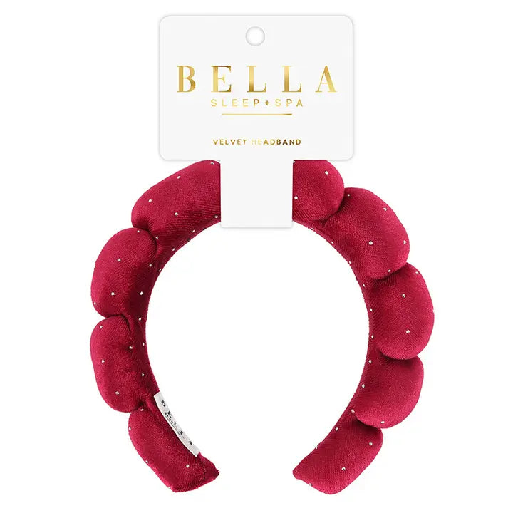 Velvet Makeup Headband - Burgundy with Rhinestones
