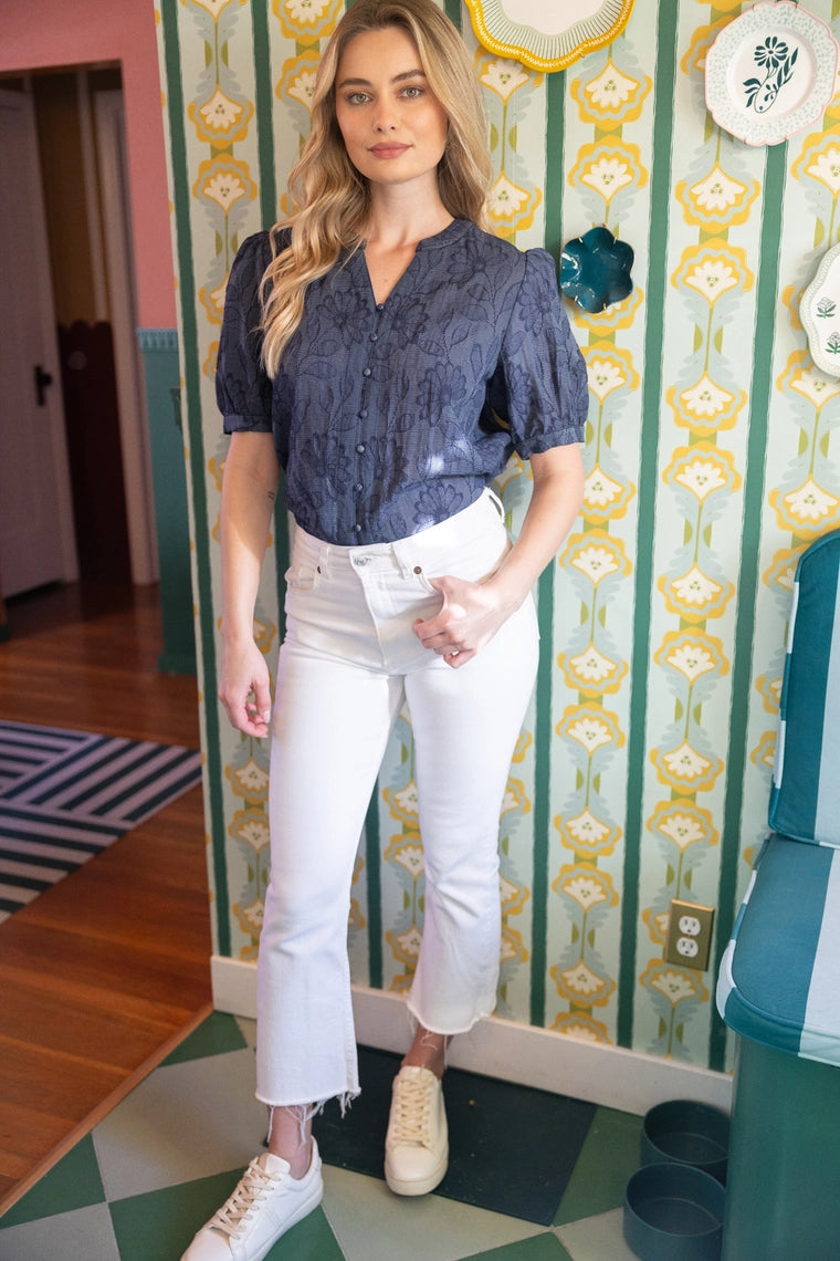 Floral Textured Button Down Top