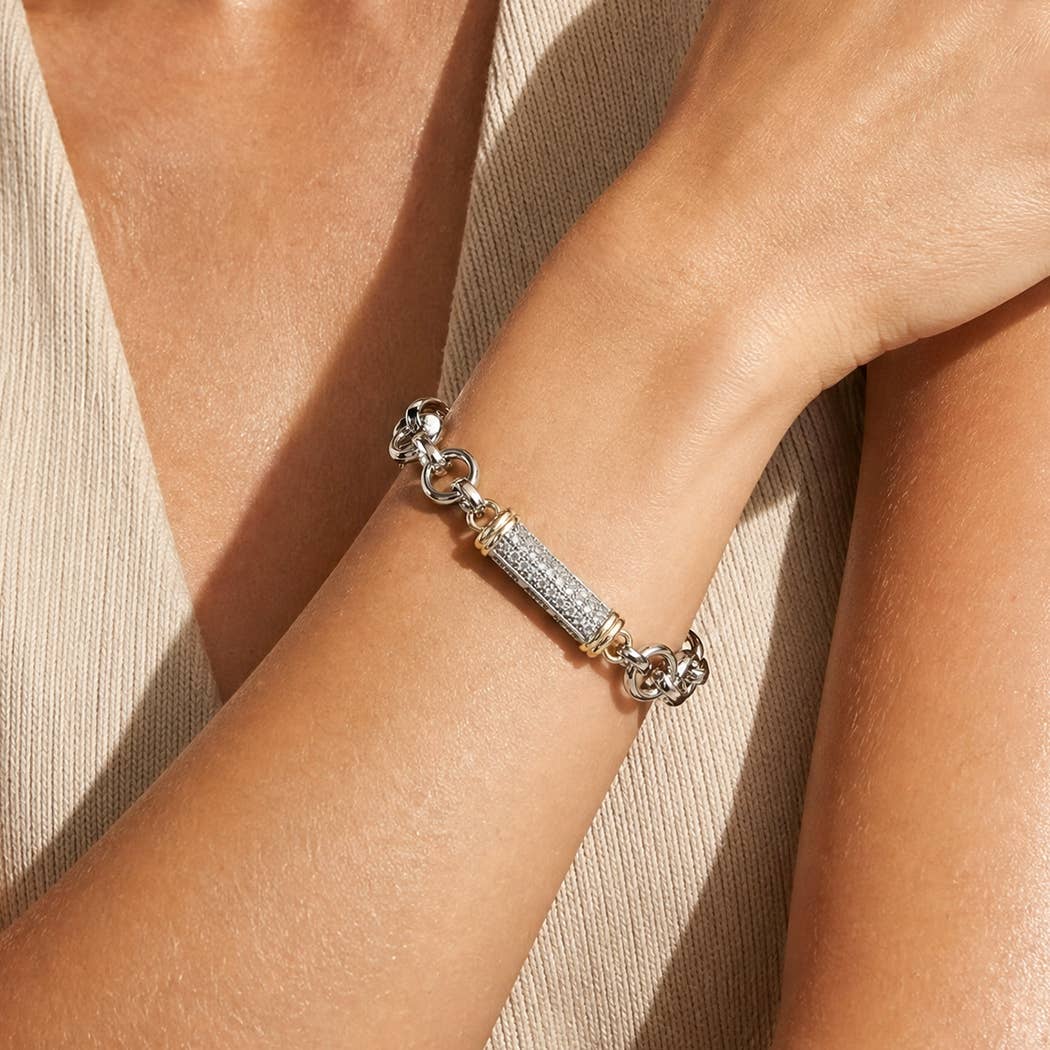 Two Tone CZ Pave Magnetic Bar Bracelet