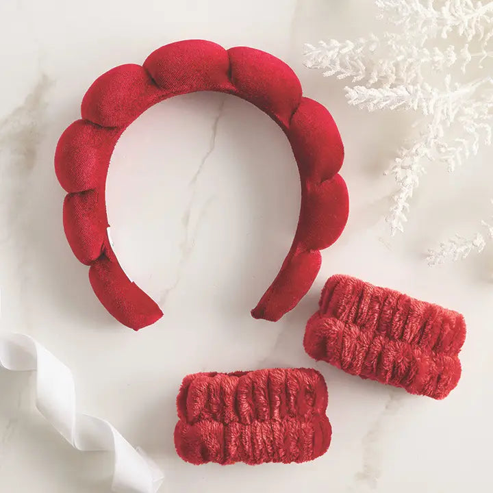 Plush Spa Wristbands - Burgundy