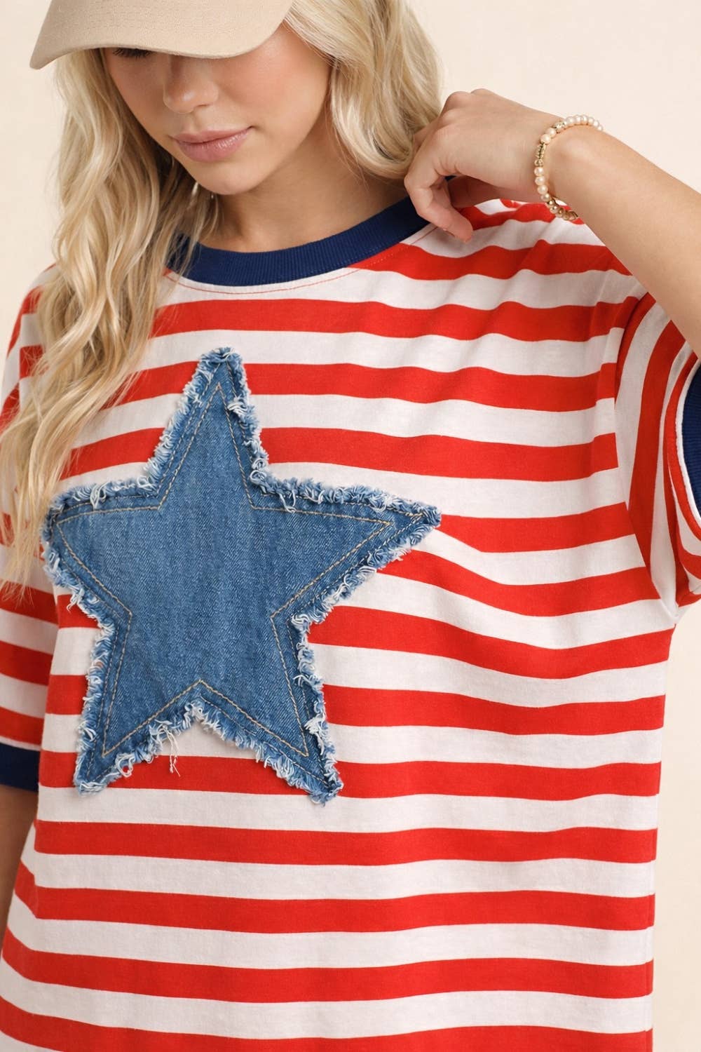 Red Stripe Denim Star Tee