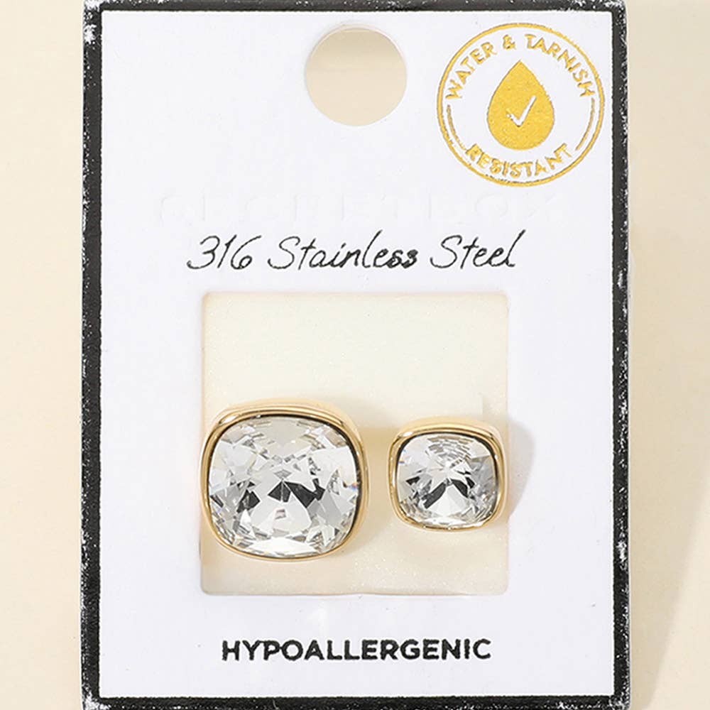 Secret Box Stainless Steel Asymmetrical Cushion Crystal Statement Ring