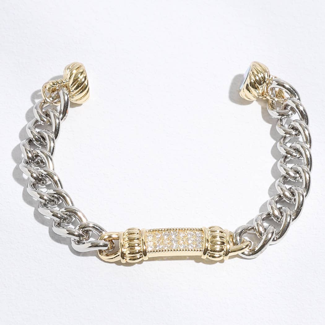 CZ Stone Paved Bar Pointed Chain Magnetic Bracelet
