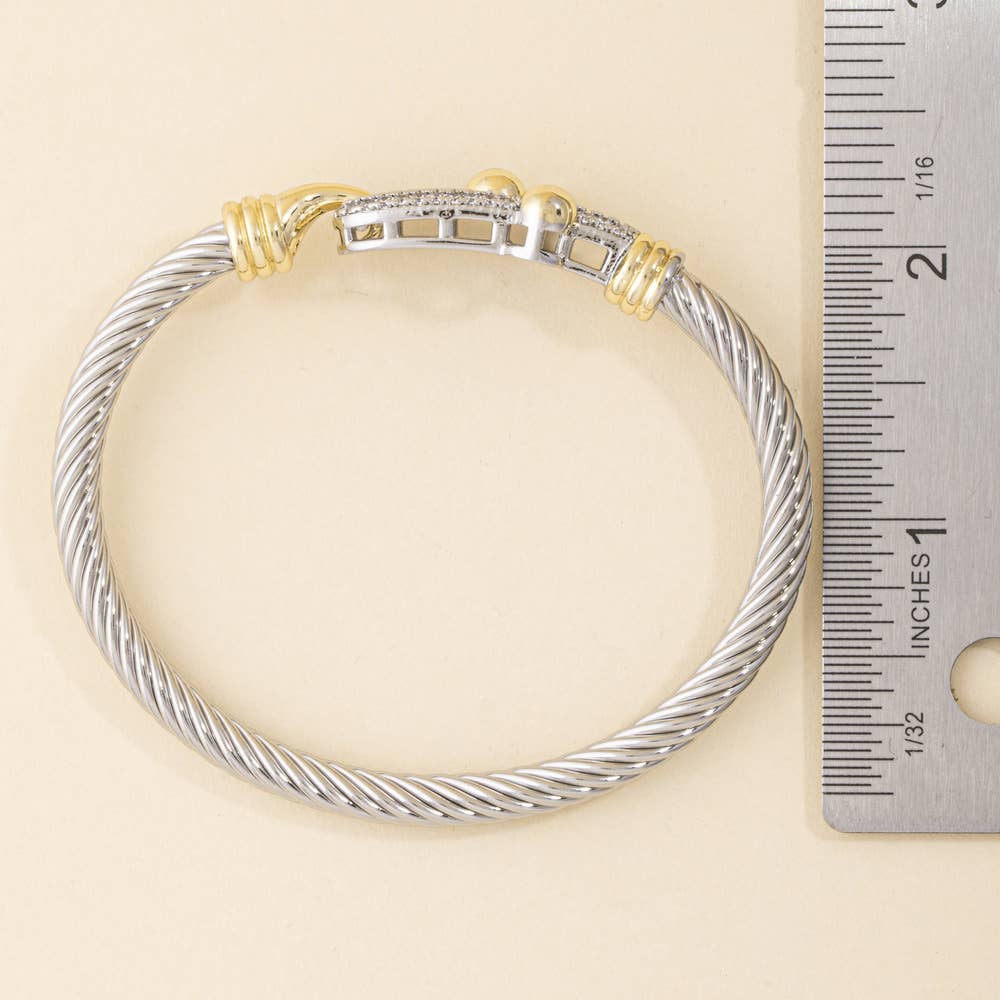 Two Tone Cable Cuff Bracelet With Cz Buckle
