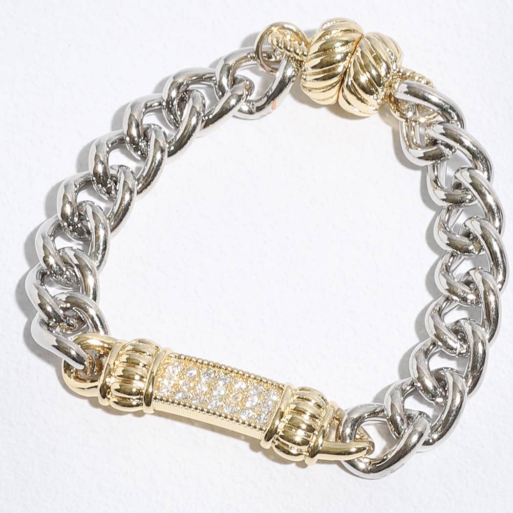 CZ Stone Paved Bar Pointed Chain Magnetic Bracelet