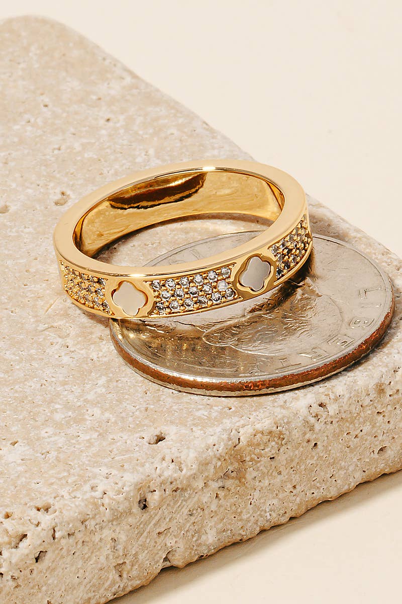 Gold Dipped Cz Pave And Clover Station Band Ring