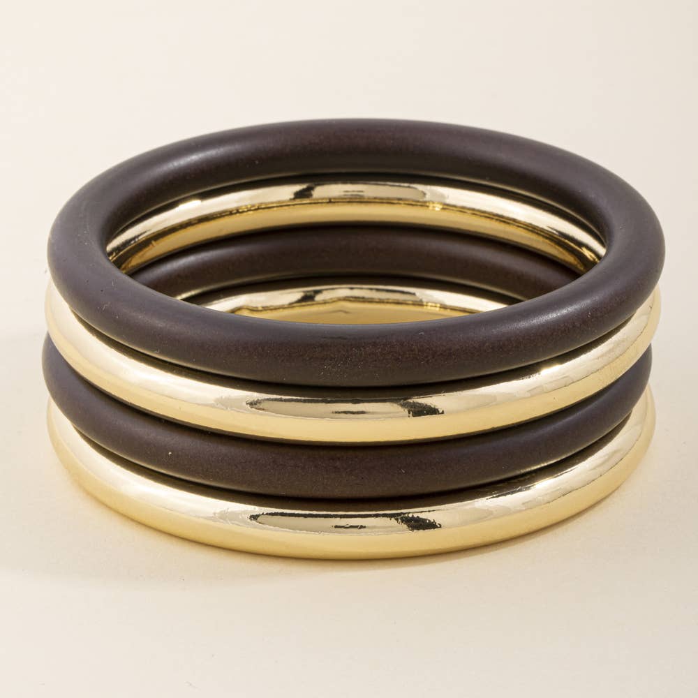 Matte And Metallic Tube Bangle Bracelet Set