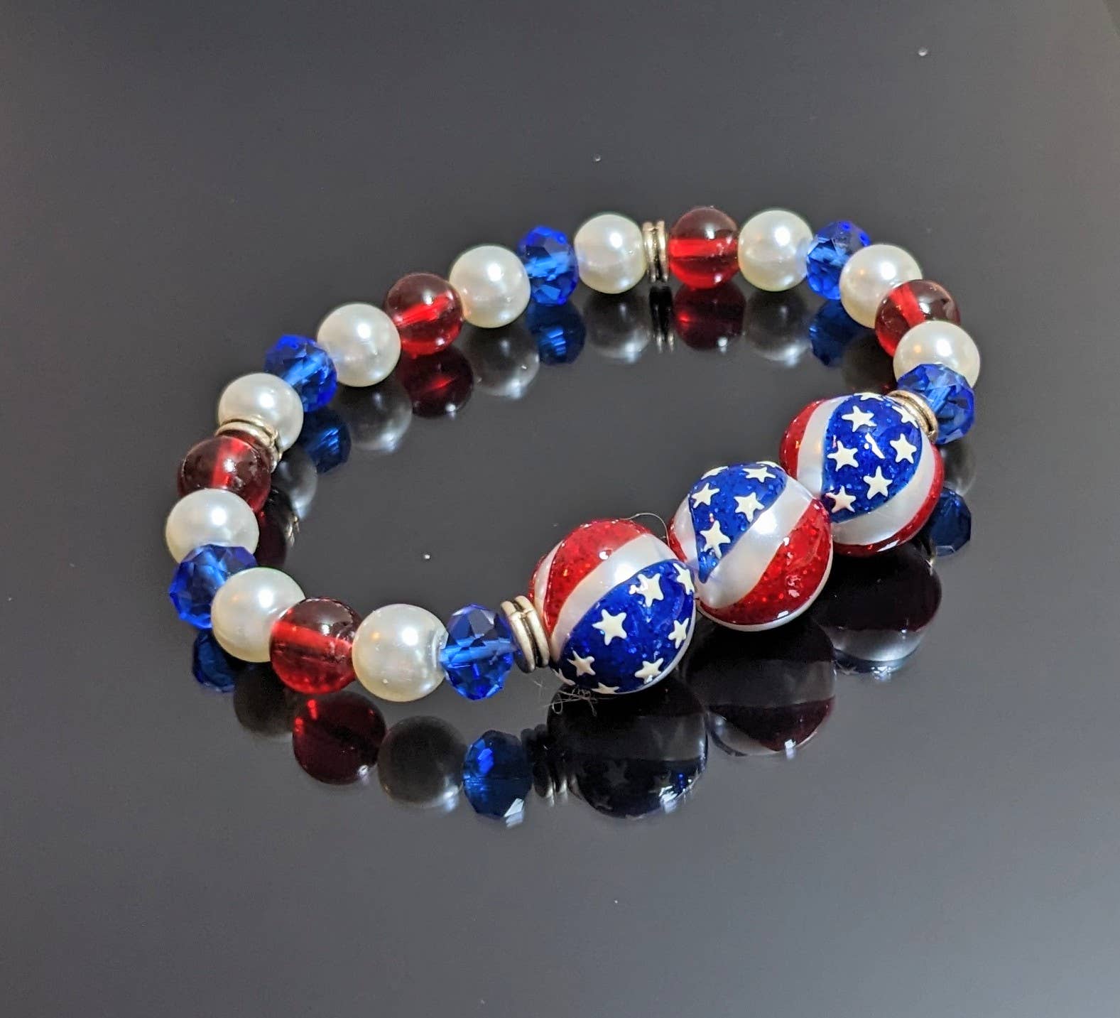 4th of July, Red White Blue Patriotic Stretch Bracelet