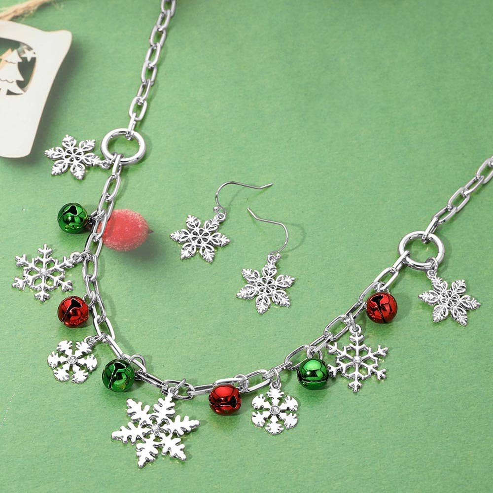 Christmas Snowflake Bauble Charm Station Paperclip Chain Necklace