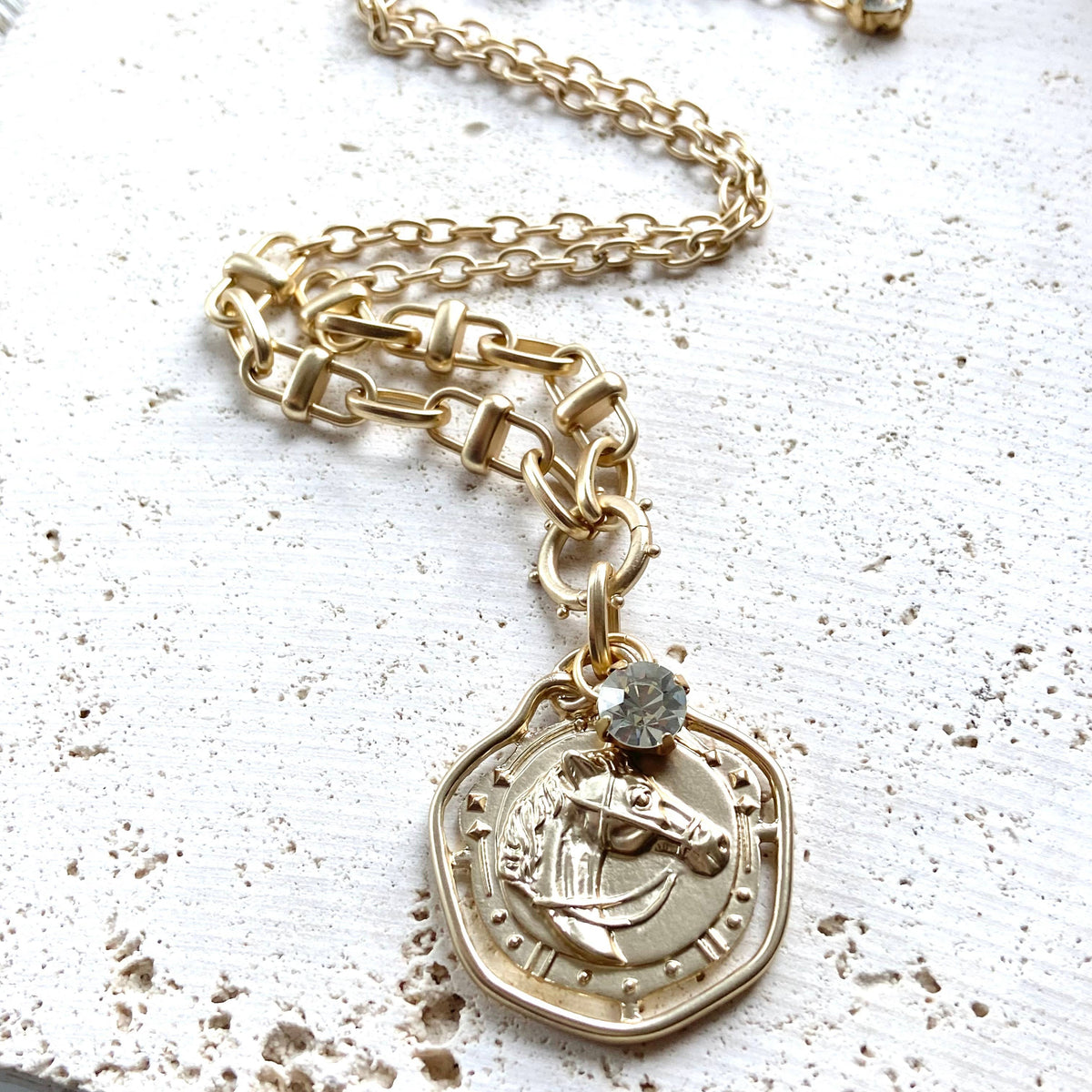 Gold Tone Equestrian Link Necklace
