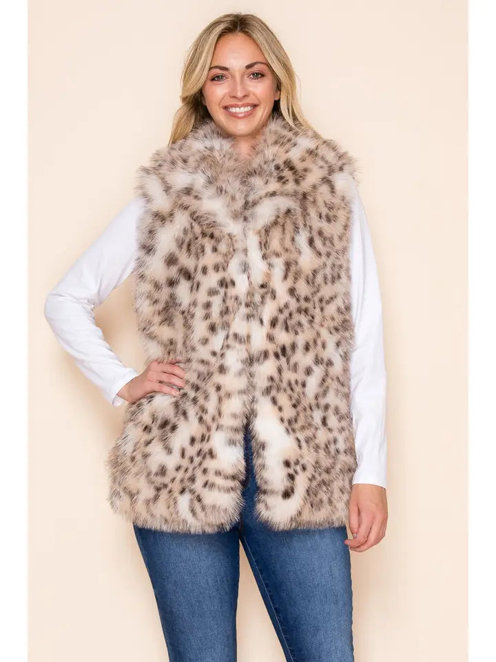 Leopard Print Minky Faux Fur Longline Vest