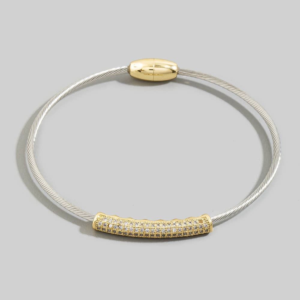 Stainless Steel Magnetic Cable Cz Bar Bracelet