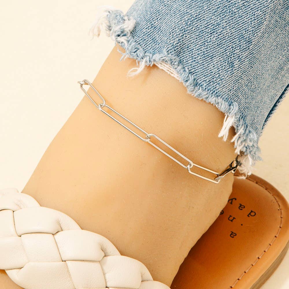 Stainless Steel Long Thin Oval Chain Anklet
