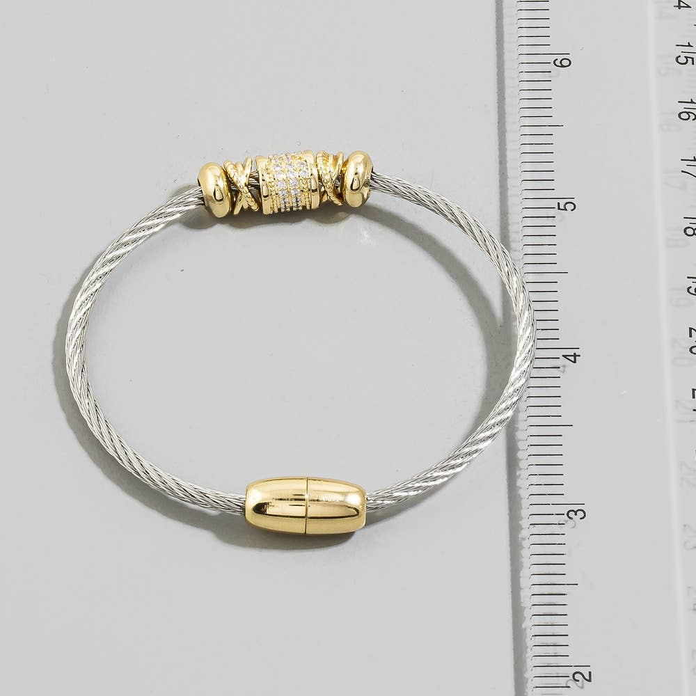 Stainless Steel Magnetic Cable Cz Barrel Bracelet