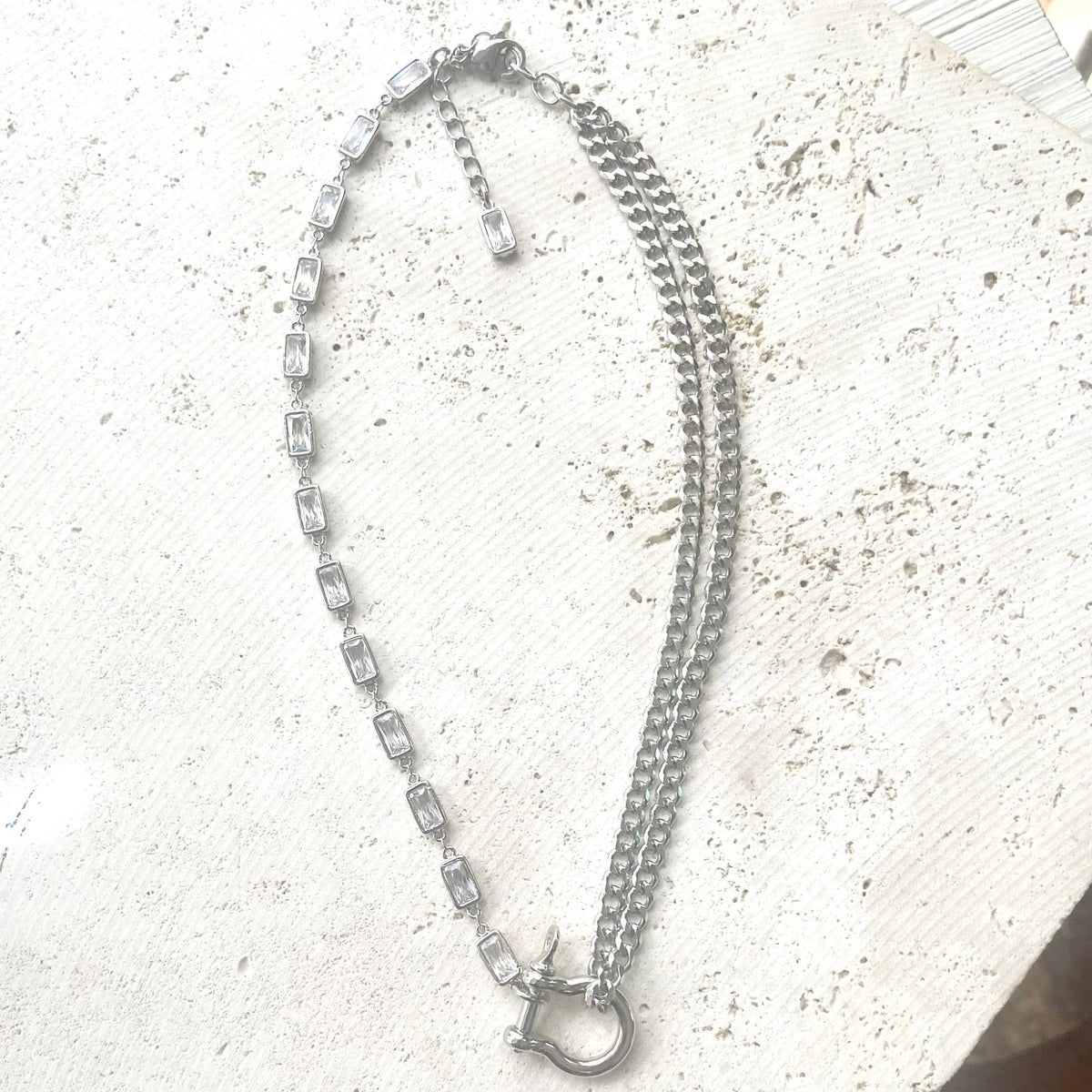 Edgy Glam Carabiner Silver Shackle Necklace