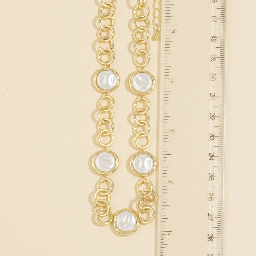 Coin Pearl Station Link Chain Necklace