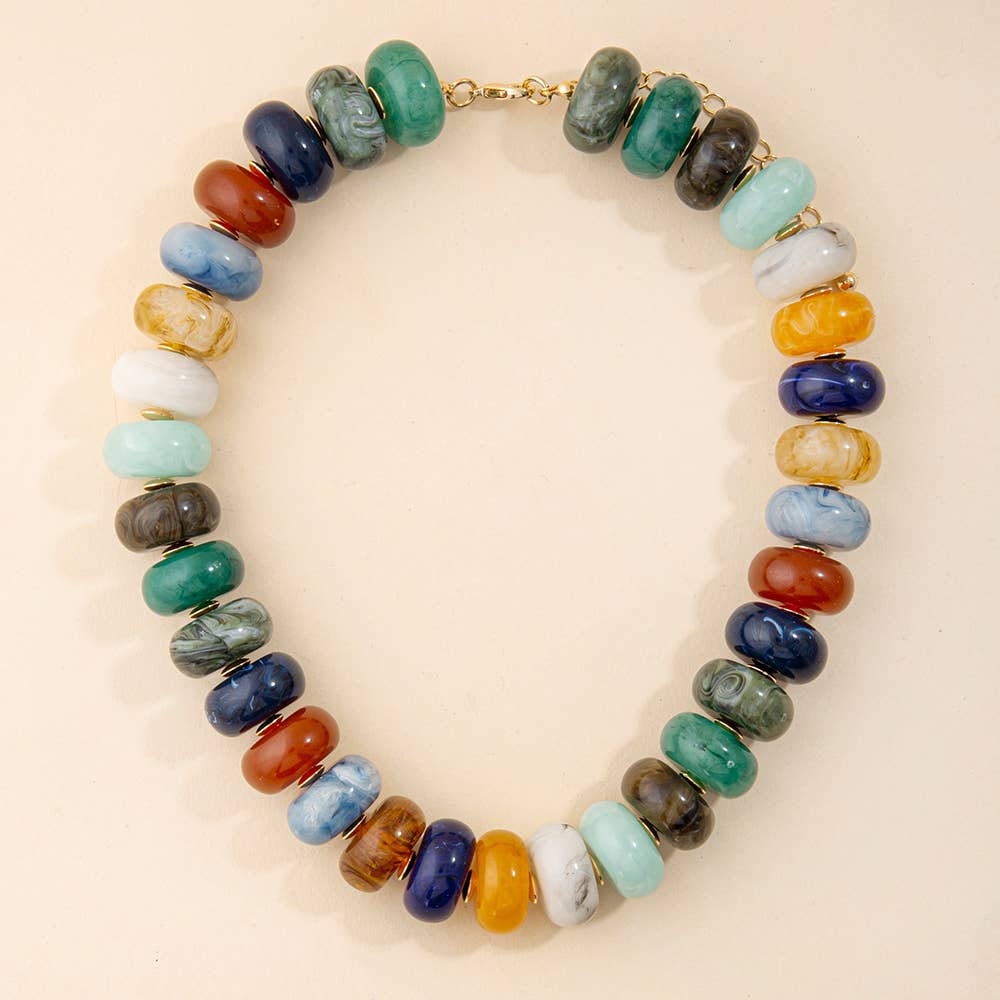 Chunky Marbled Disc Bead Statement Necklace