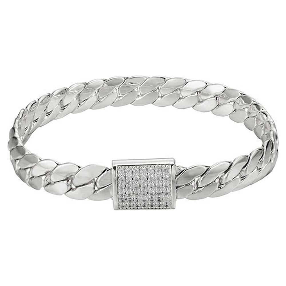 Silvertone Curve Link Magnet Lock Bracelet