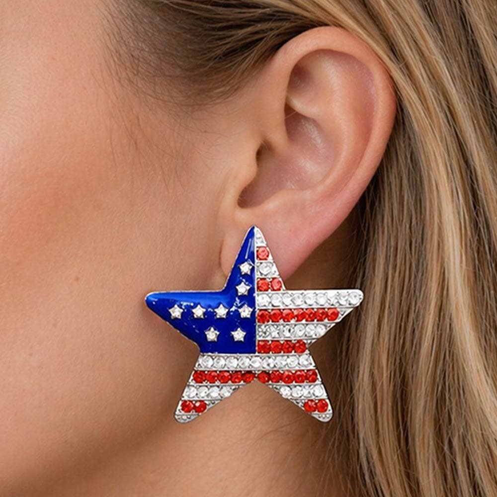 Bold American USA Flag Star Earrings
