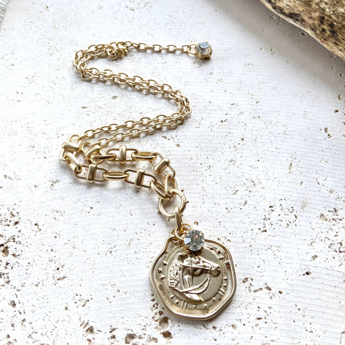 Gold Tone Equestrian Link Necklace