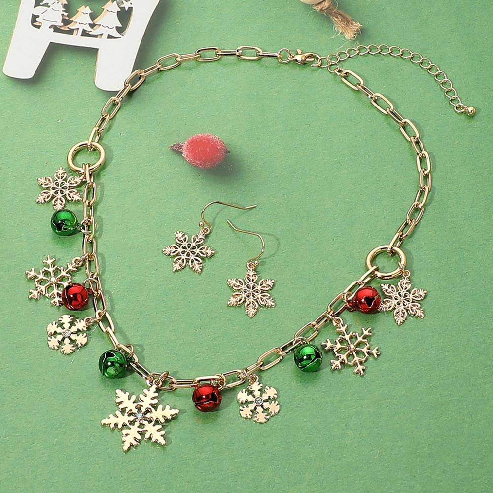 Christmas Snowflake Bauble Charm Station Paperclip Chain Necklace
