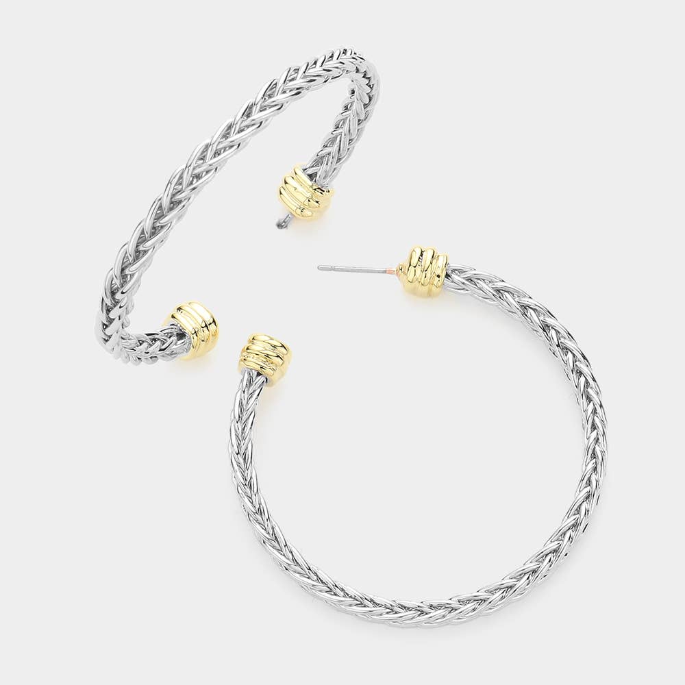 Two Tone Textured Metal Hoop Earrings