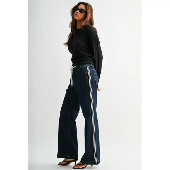 Dark Wash High-Rise Wide Jogger - Tummy Tuck Tape Detail