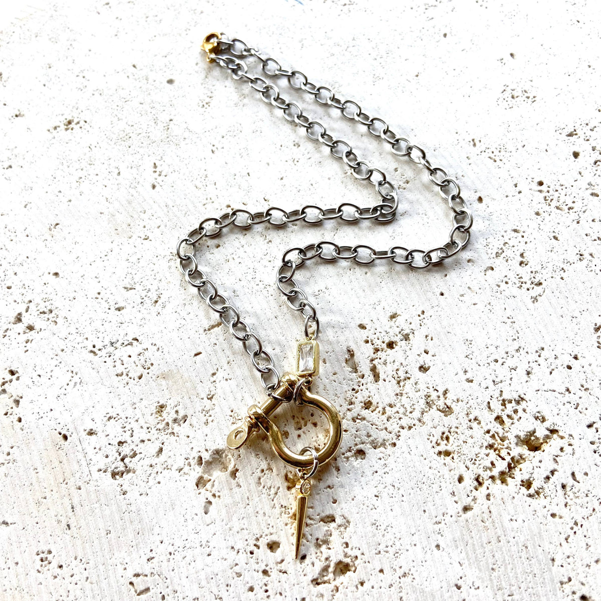 Mixed Metal Shackle Charm Necklace