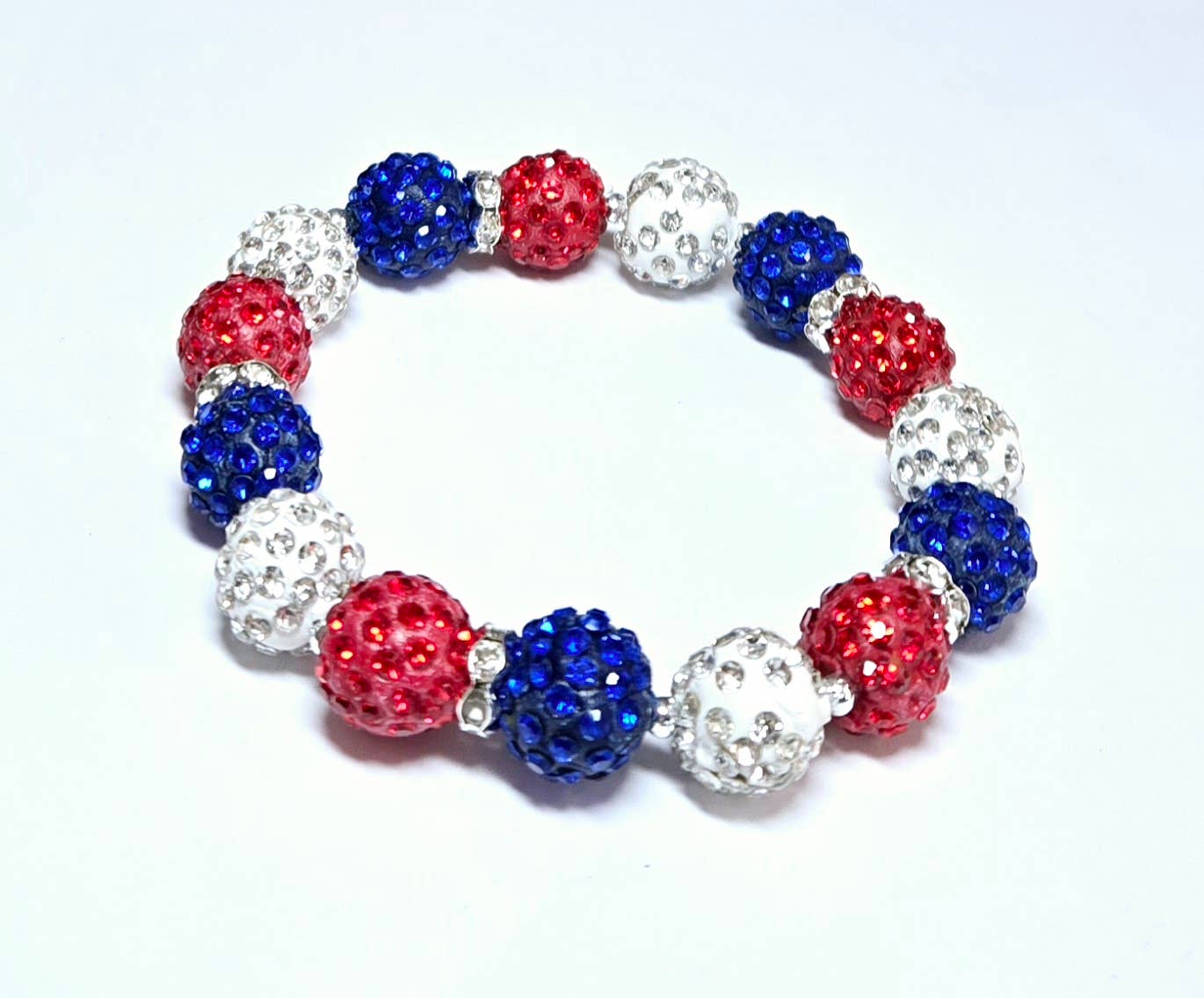 4th of July Red White Blue SPARKLE Beaded Stretch Bracelet
