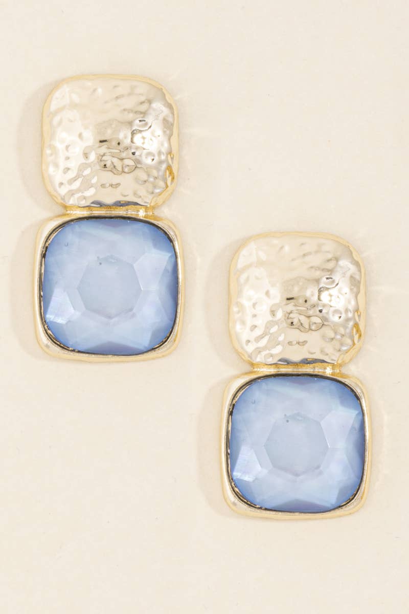 Hammered Oversized Stone Drop Earrings