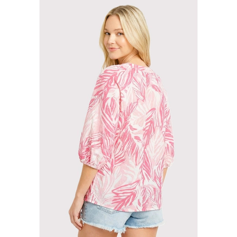 Pink Tropical Floral 3/4 Sleeve Top