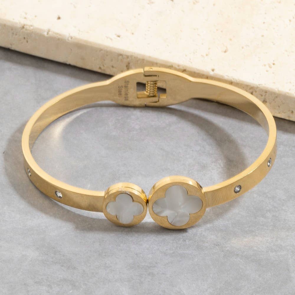 Stainless Steel Clover Hinged Bangle Bracelet