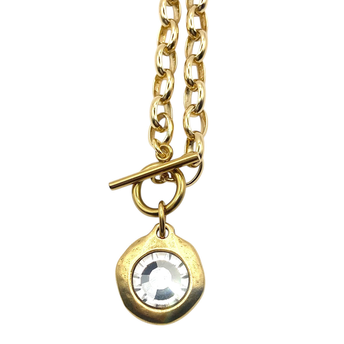 Gold Crystal Toggle Pendant Necklace
