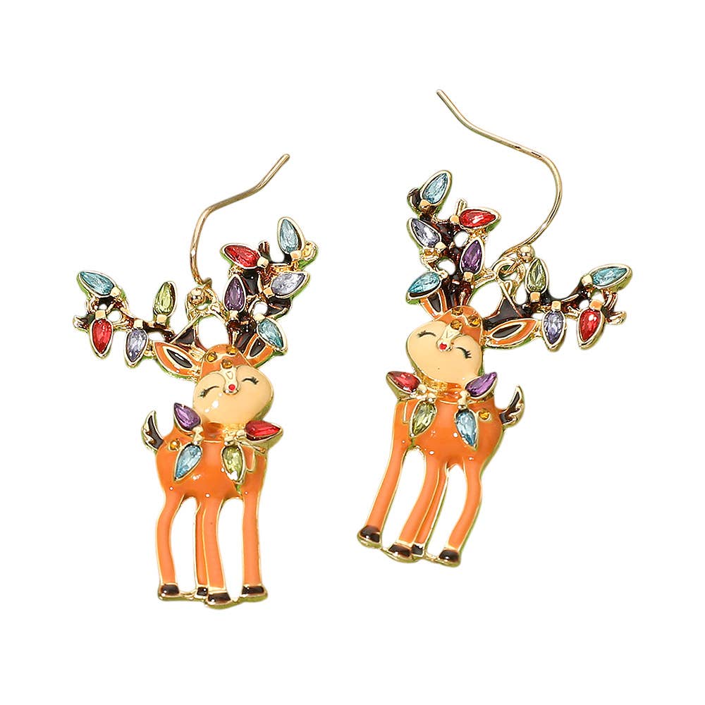 Christmas Reindeer Charm Drop Dangle Earrings