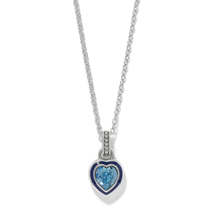 Brighton Halo Gemma petite heart pendant necklace in silver with blue enamel