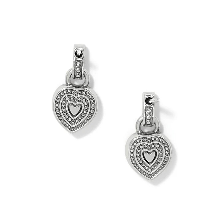 Brighton Halo Gemma petite heart post drop earrings in silver with blue enamel, additional view