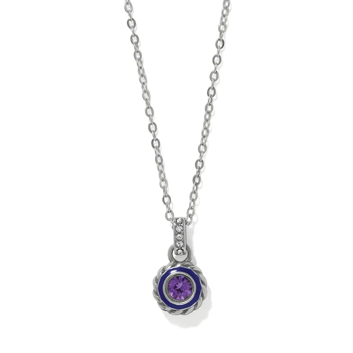Brighton Halo Gemma petite round pendant necklace in silver with blue enamel