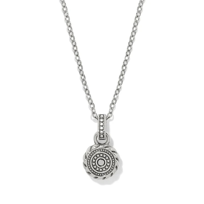 Brighton Halo Gemma petite round pendant necklace in silver with blue enamel, additional view