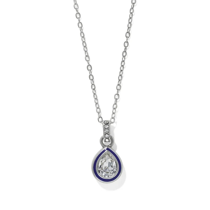 Brighton Halo Gemma petite teardrop pendant necklace in silver with blue enamel