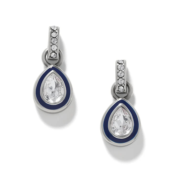 Brighton Halo Gemma petite teardrop post drop earrings in silver with blue enamel