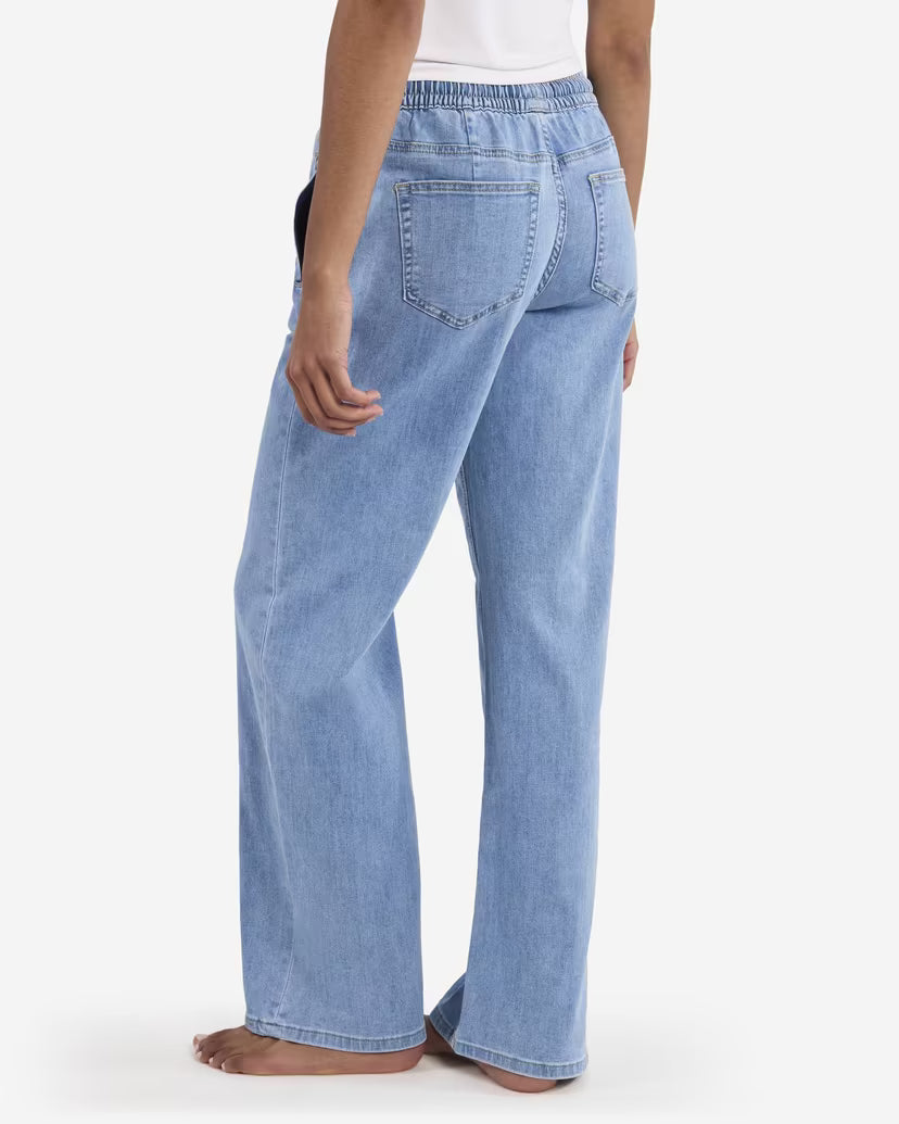 Light Wash High Rise Elastic Waist Wide Leg