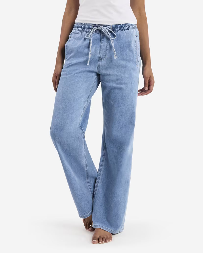 Light Wash High Rise Elastic Waist Wide Leg